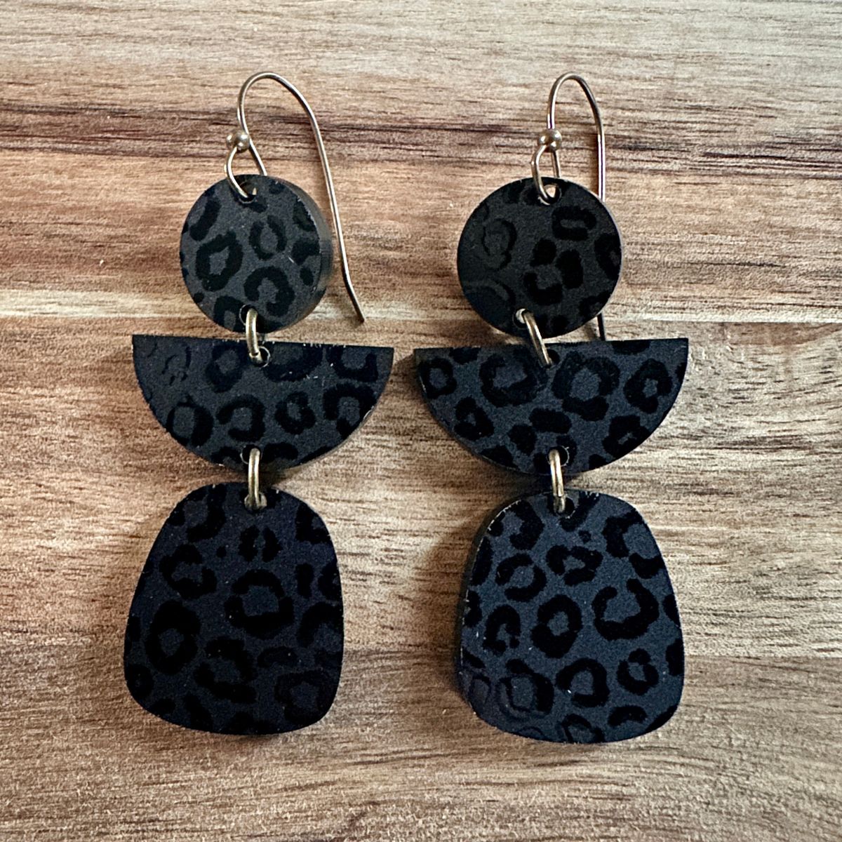 Black Leopard Print Acrylic Tiered Earrings view 2