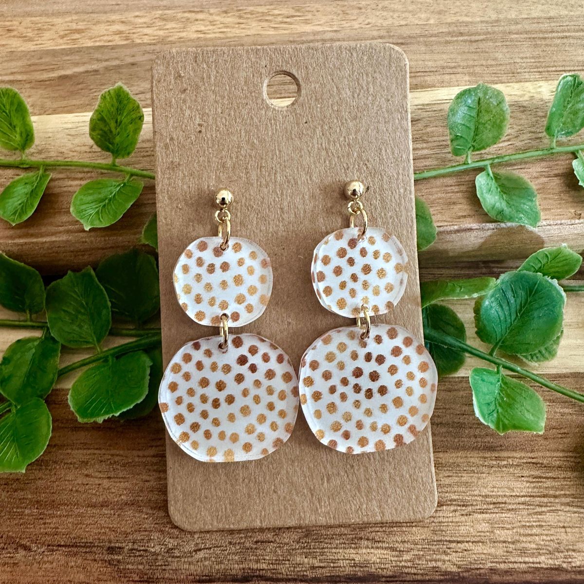 White with Gold Polka Dots Acrylic Earrings