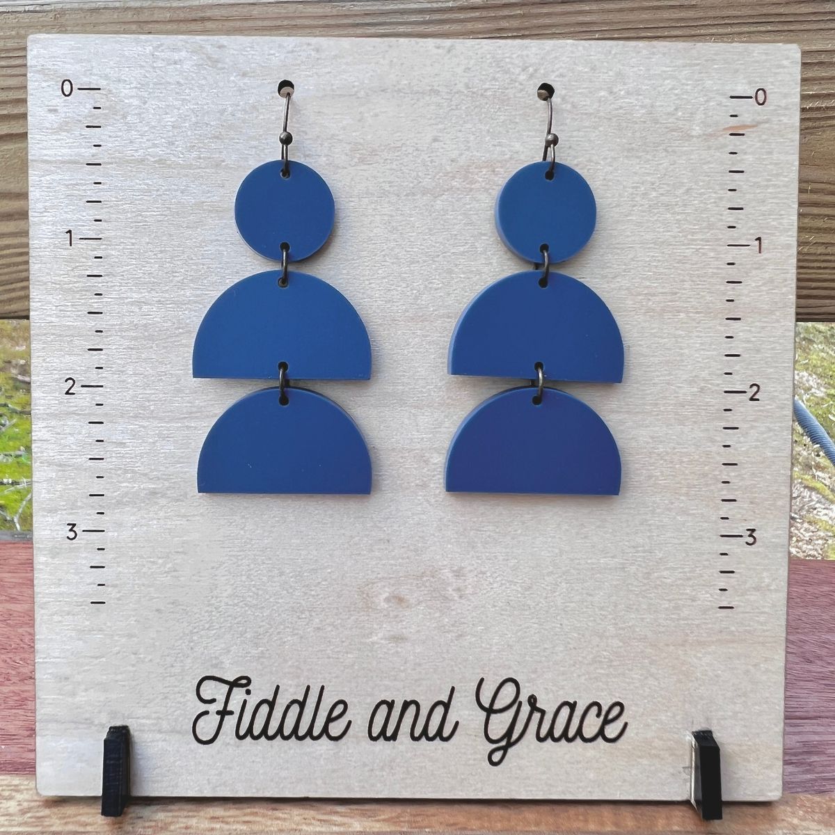 Cobalt Blue Acrylic Geometric Statement Earrings view 2