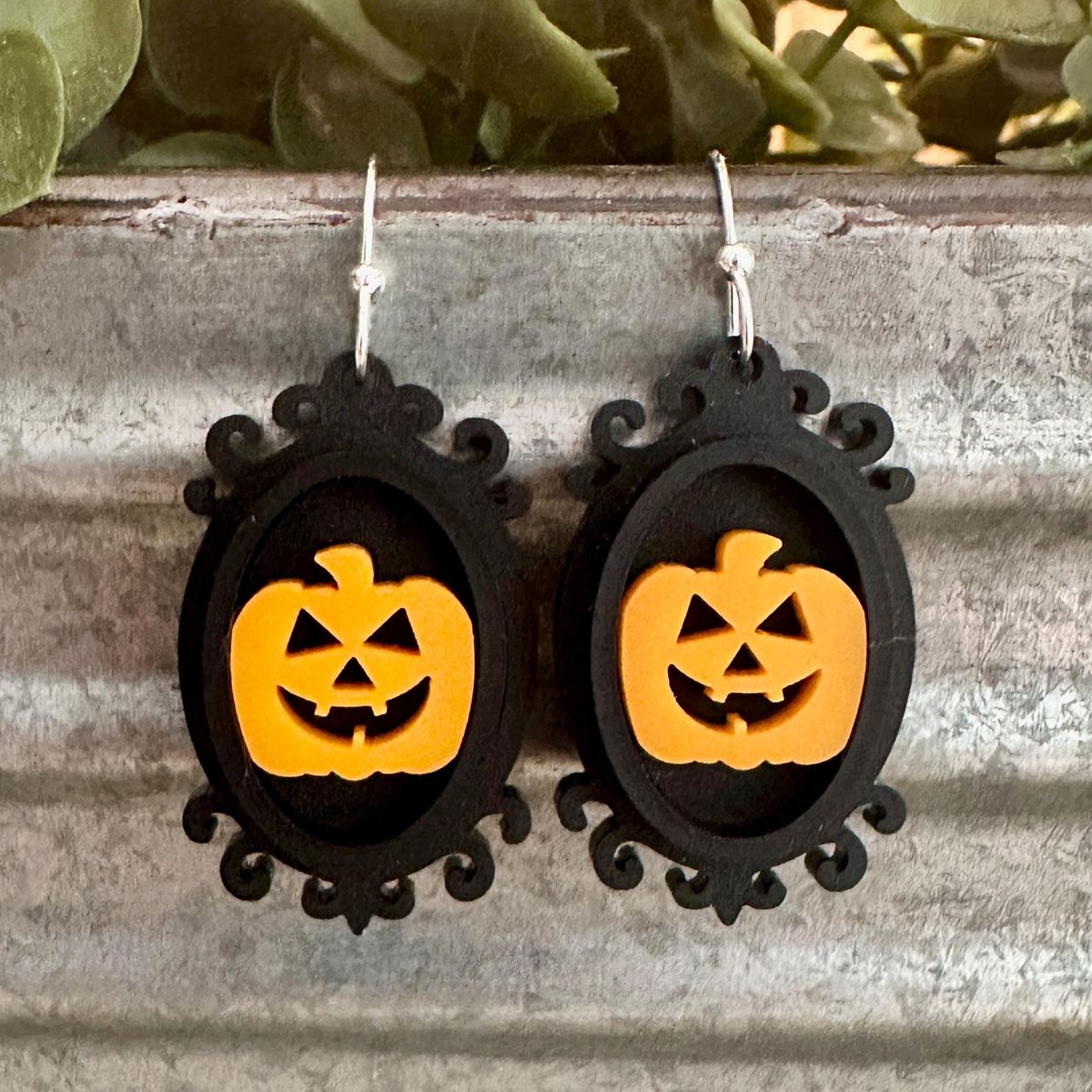 Black Ornate Jack O'Lantern Halloween Earrings