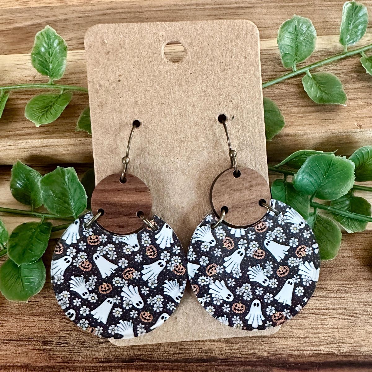 Orange Ghost Print Acrylic Halloween Earrings