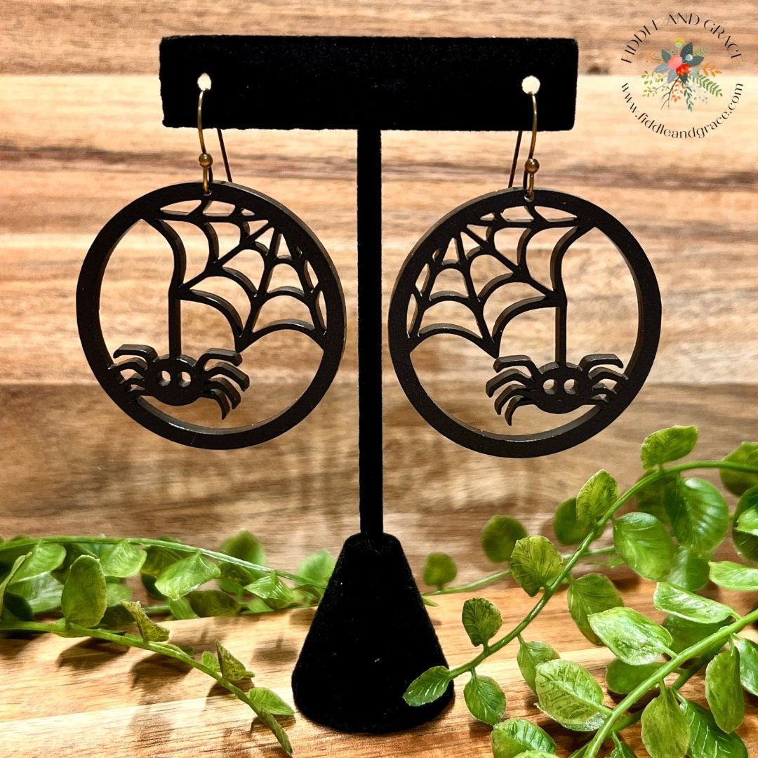Halloween Spider Acrylic Dangle Earrings view 2