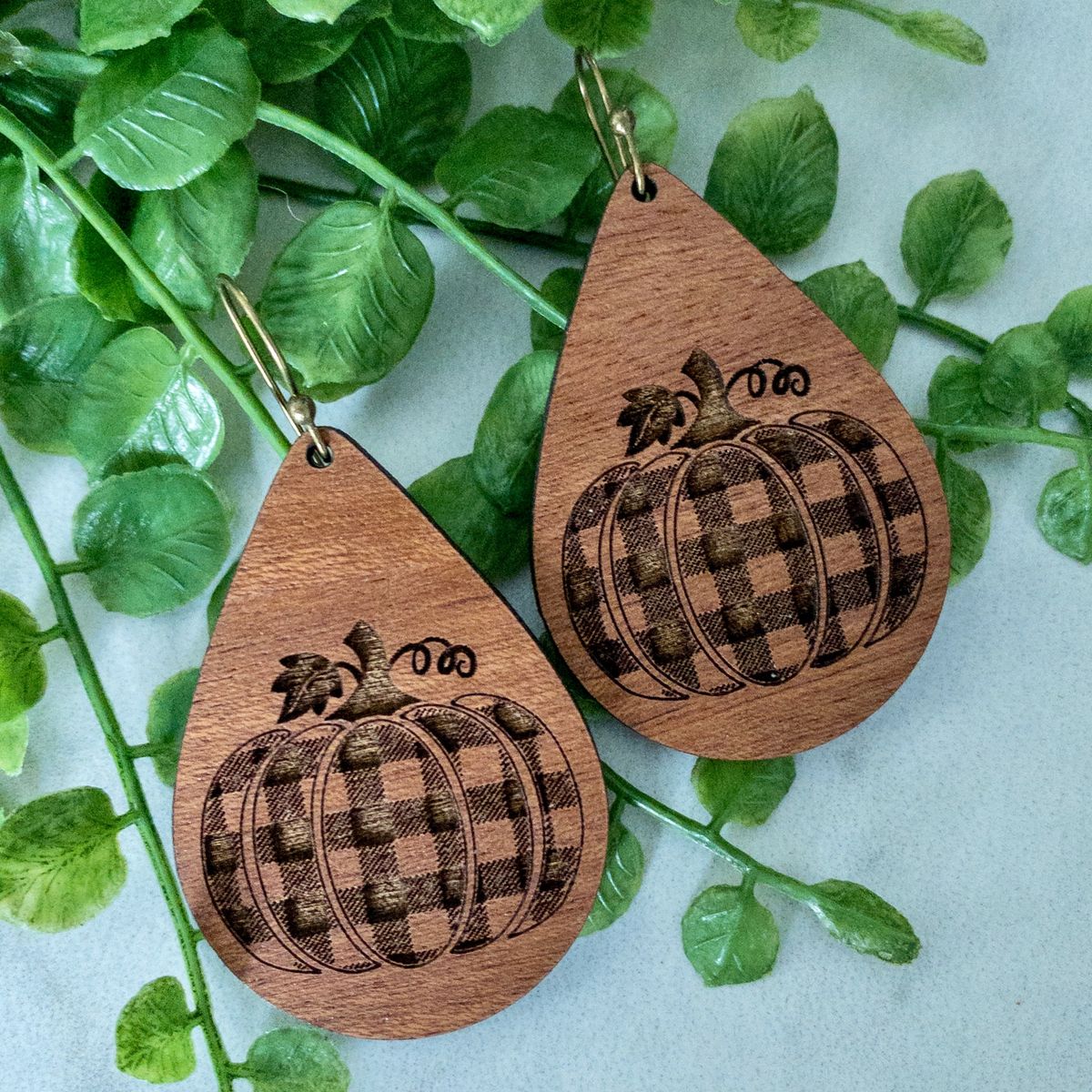 Buffalo Plaid Wood Statement Earrings view 2