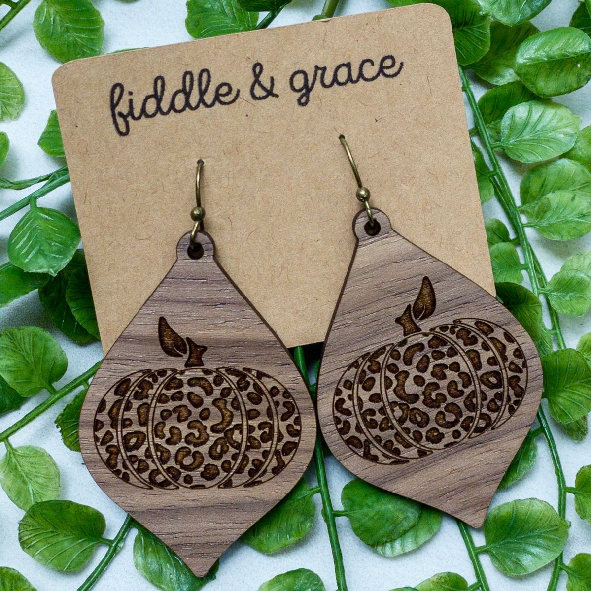Leopard Pumpkin Wood Dangle Earrings