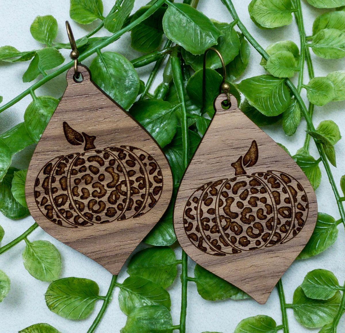 Leopard Pumpkin Wood Dangle Earrings view 2