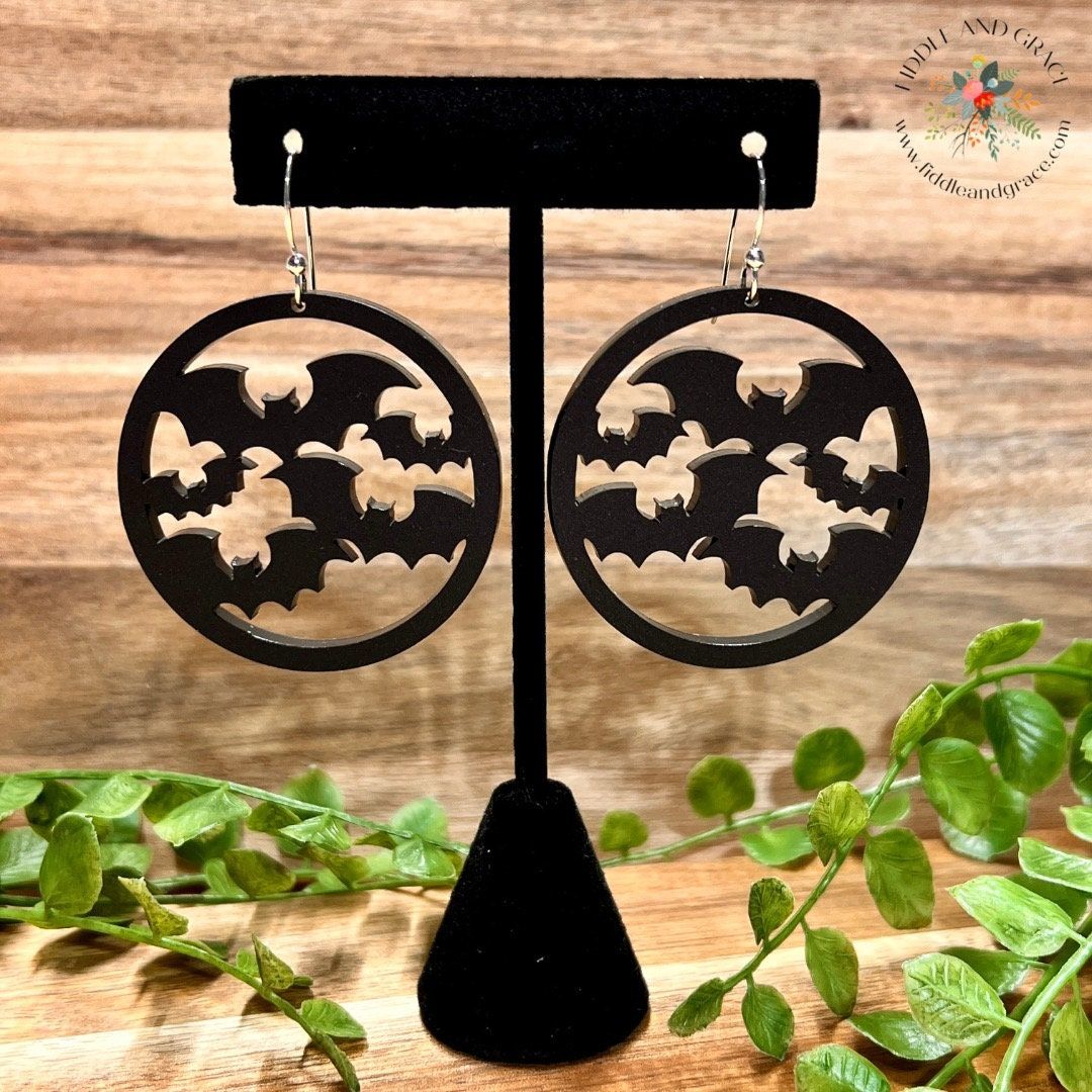Bat Earrings Halloween Earrings view 2