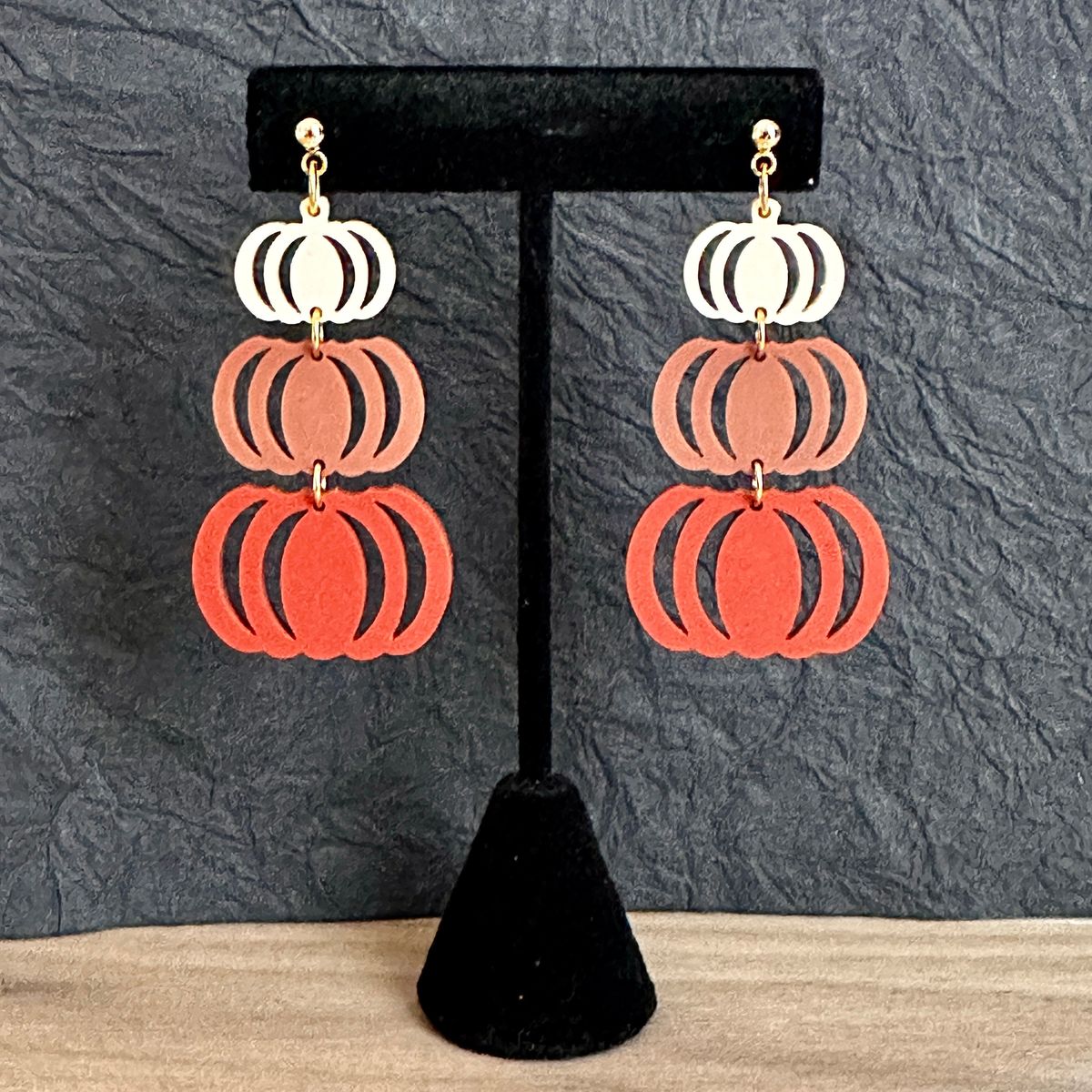 Tiered Pumpkin Stack Halloween Earrings view 2