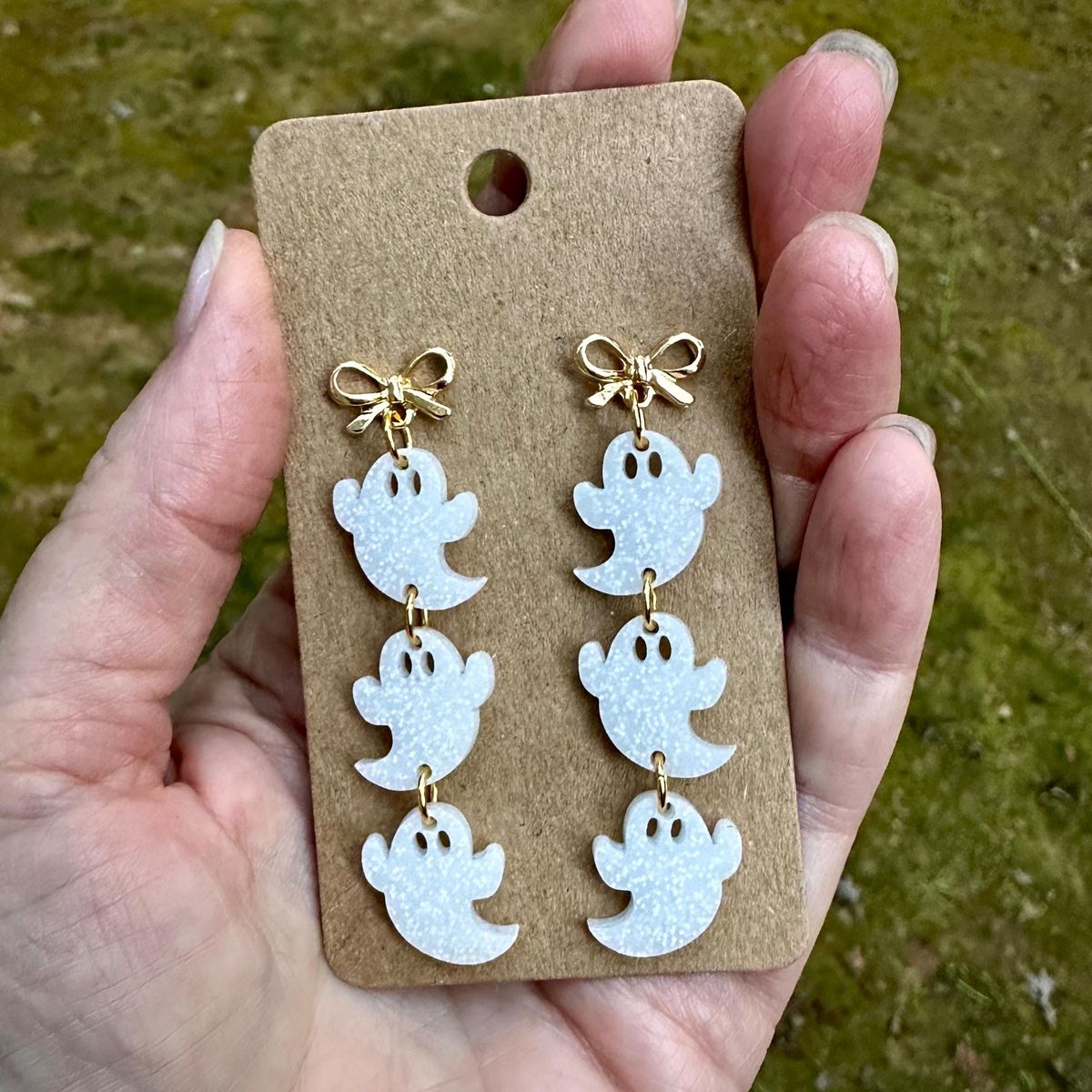 Triple Ghost Drop Halloween Earrings view 2