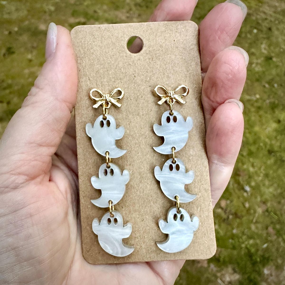 Stacked Ghost Halloween Earrings view 2