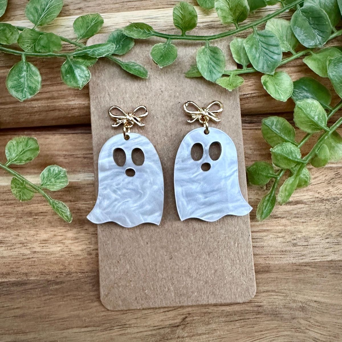 Blue Marbled Ghost Halloween Earrings