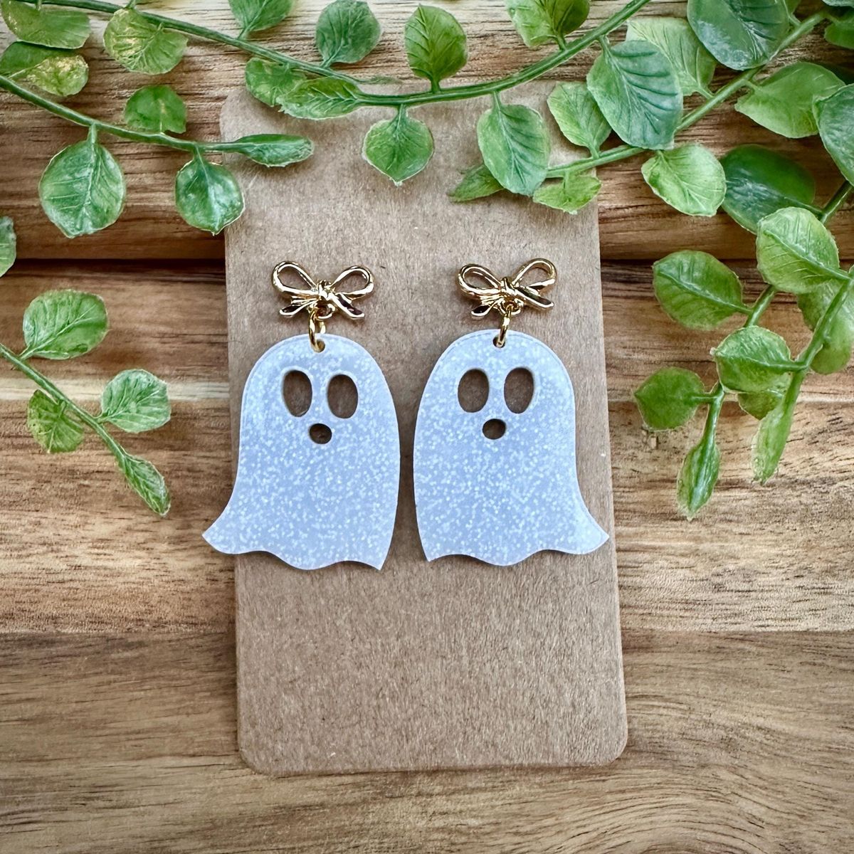 Light Blue Striped Ghost Halloween Earrings