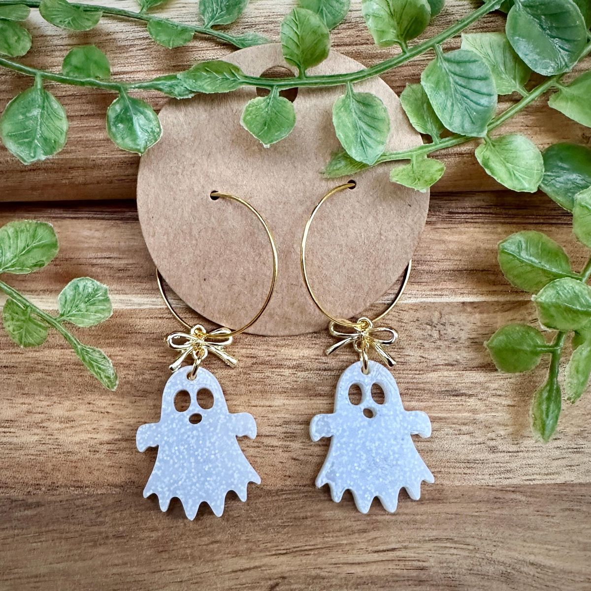 White Marbled Ghost Halloween Earrings