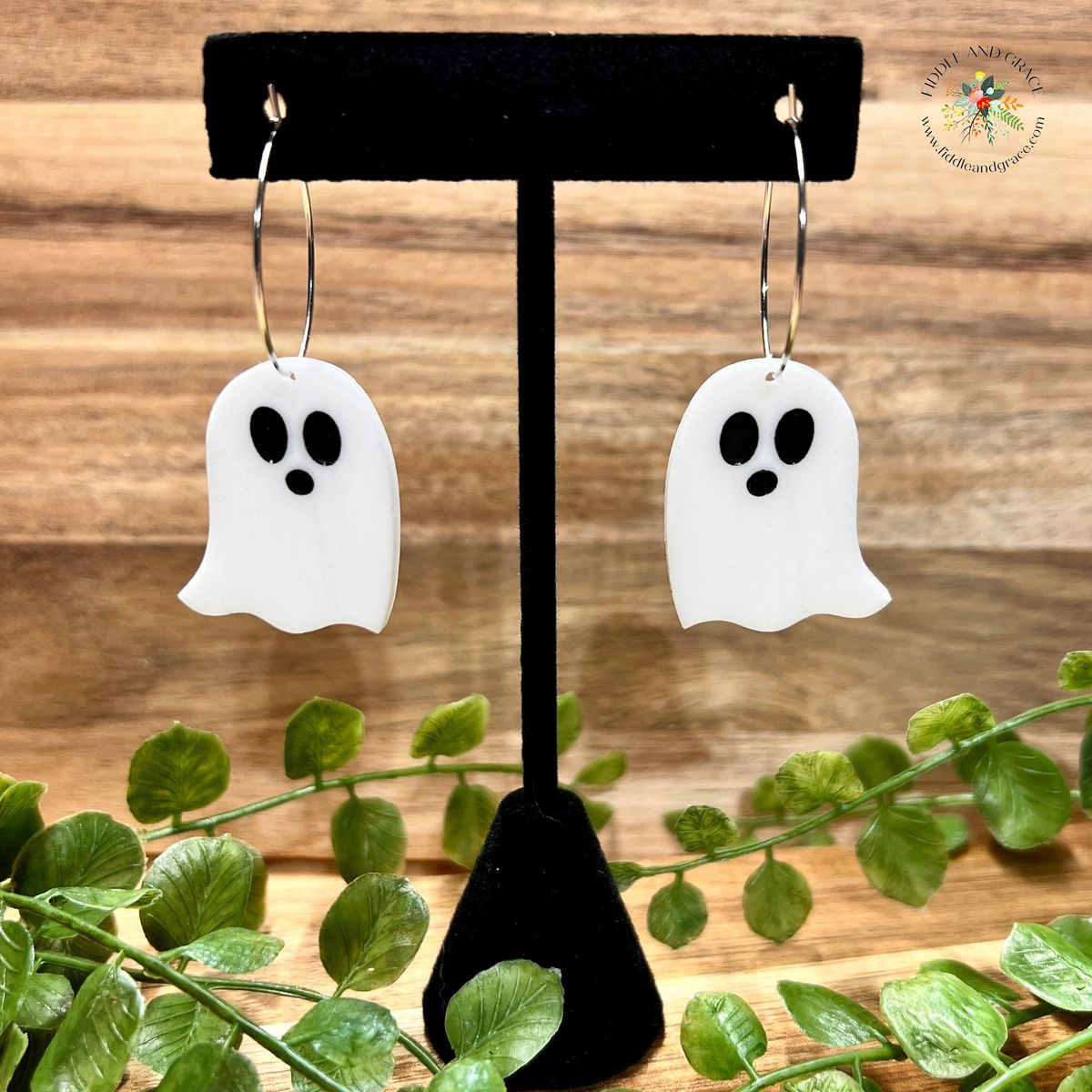 Solid White Ghost Halloween Earrings view 2