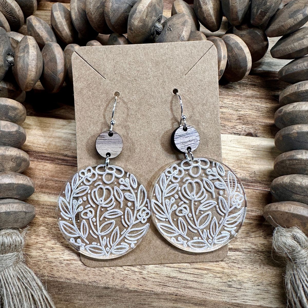 White Filigree Leaf Acrylic Earrings
