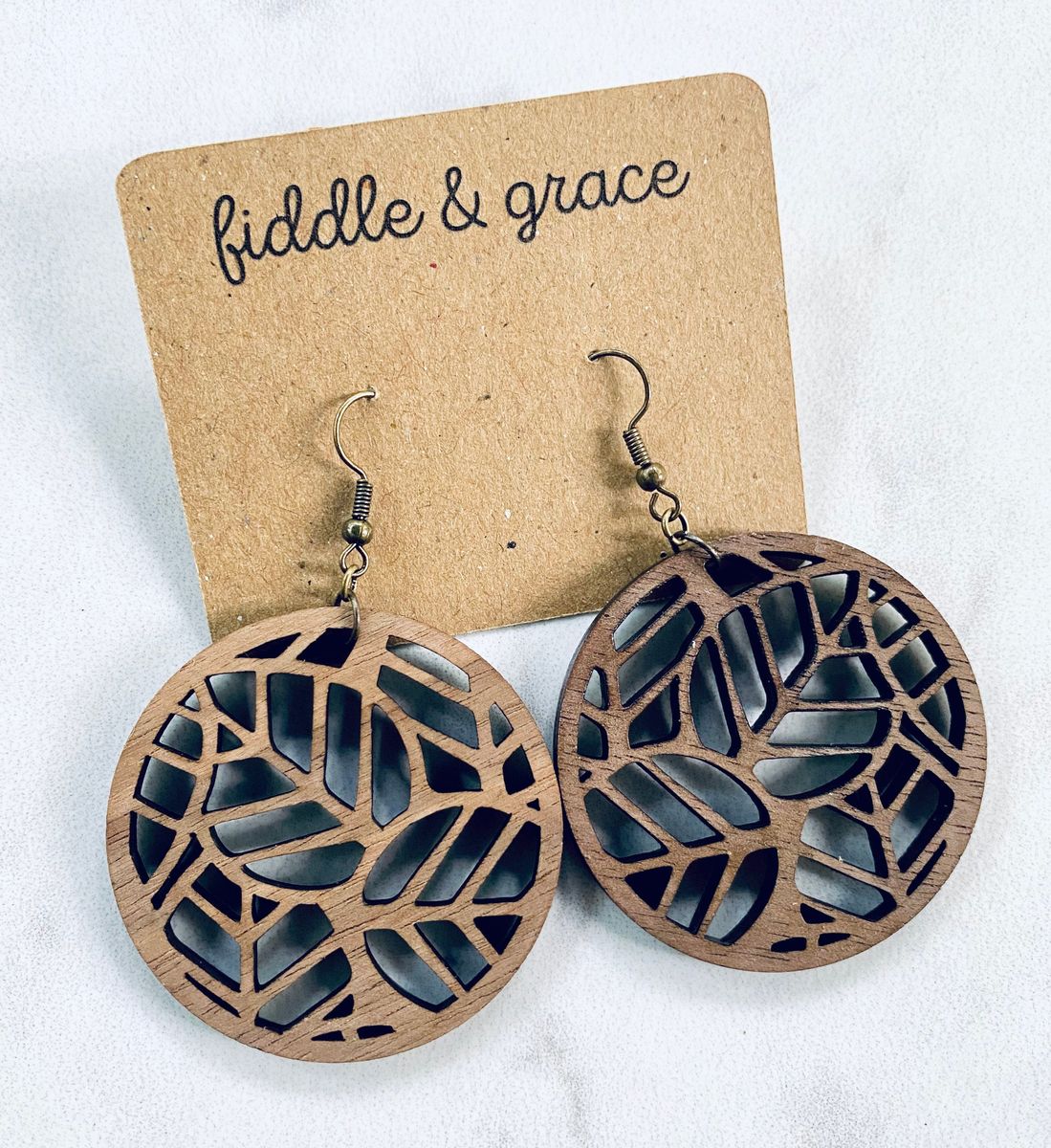 Navy Leaf Cutout Wood Earrings