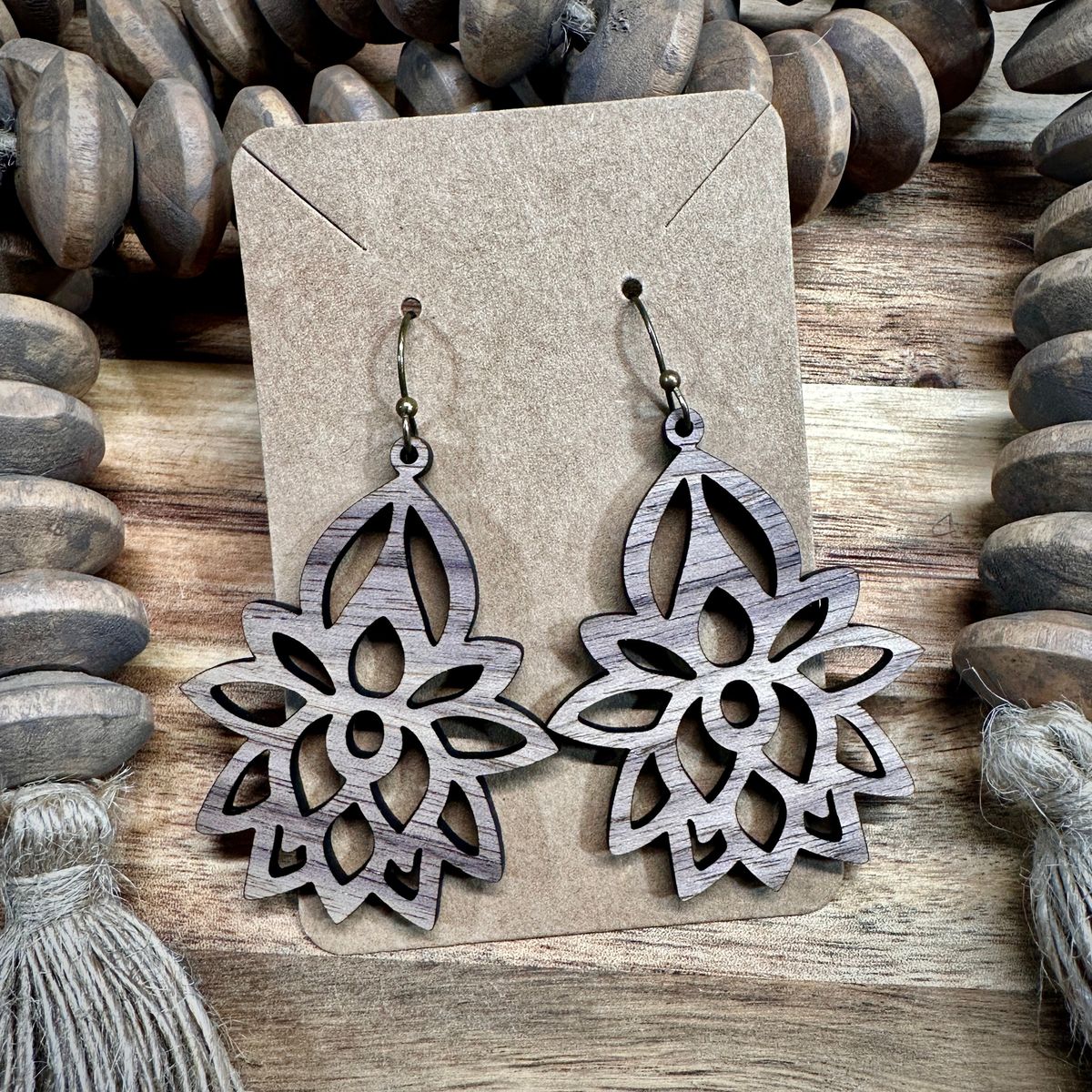 Lotus Flower Layered Wood Earrings