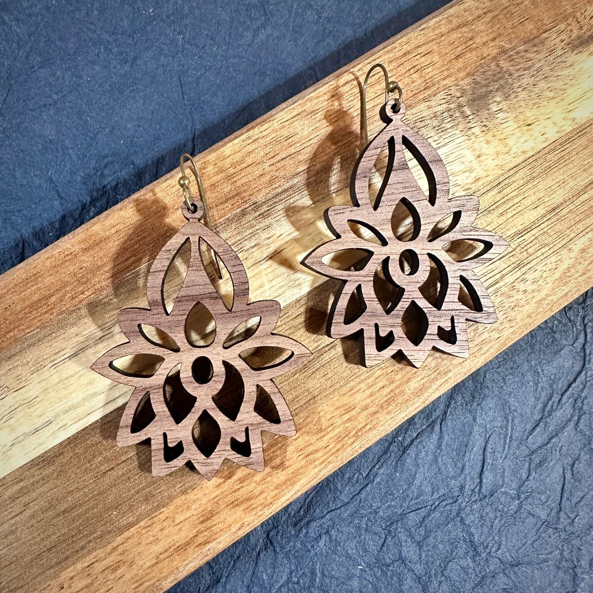 Lotus Flower Layered Wood Earrings view 2
