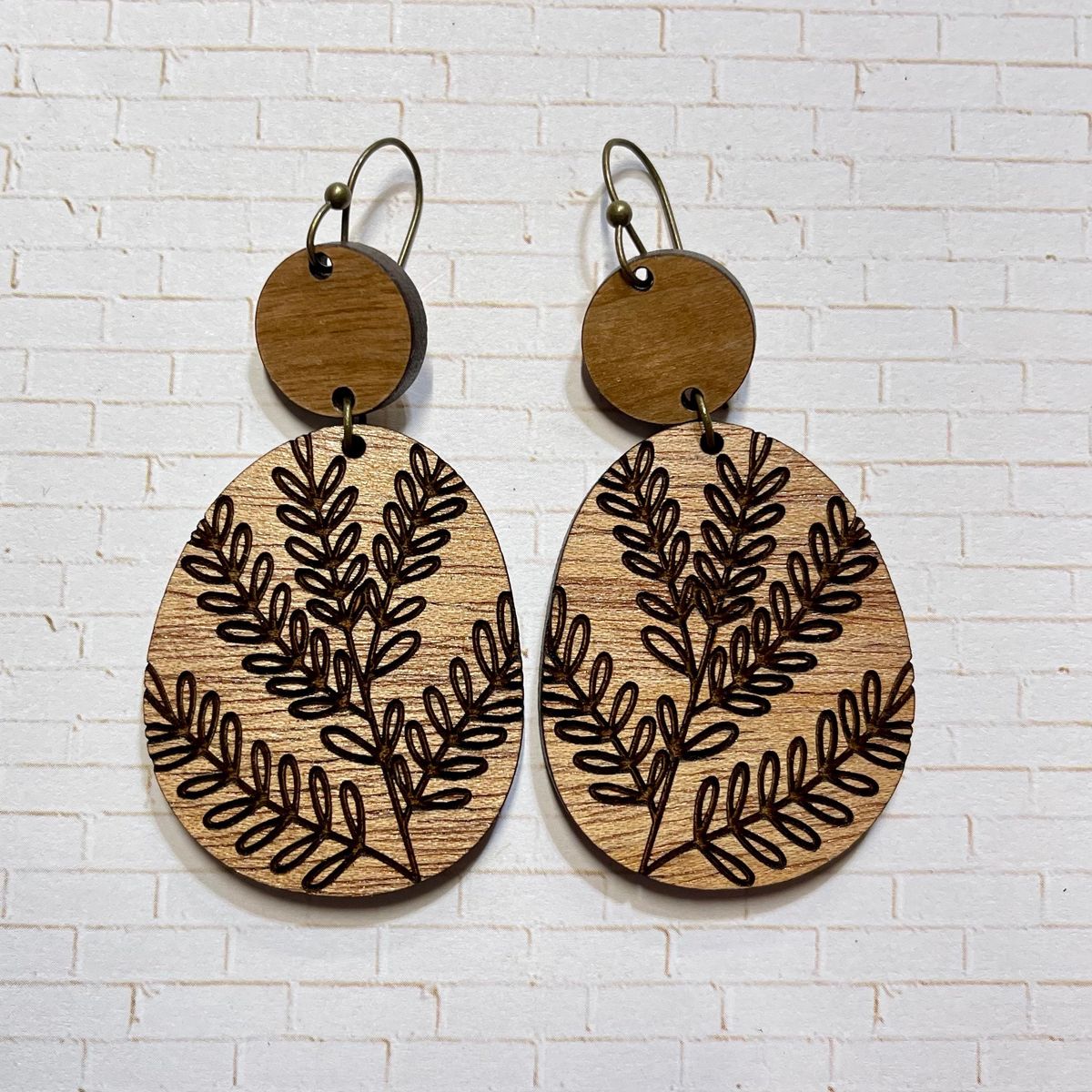 Hand-Drawn Fern Leaf Wood Earrings view 2