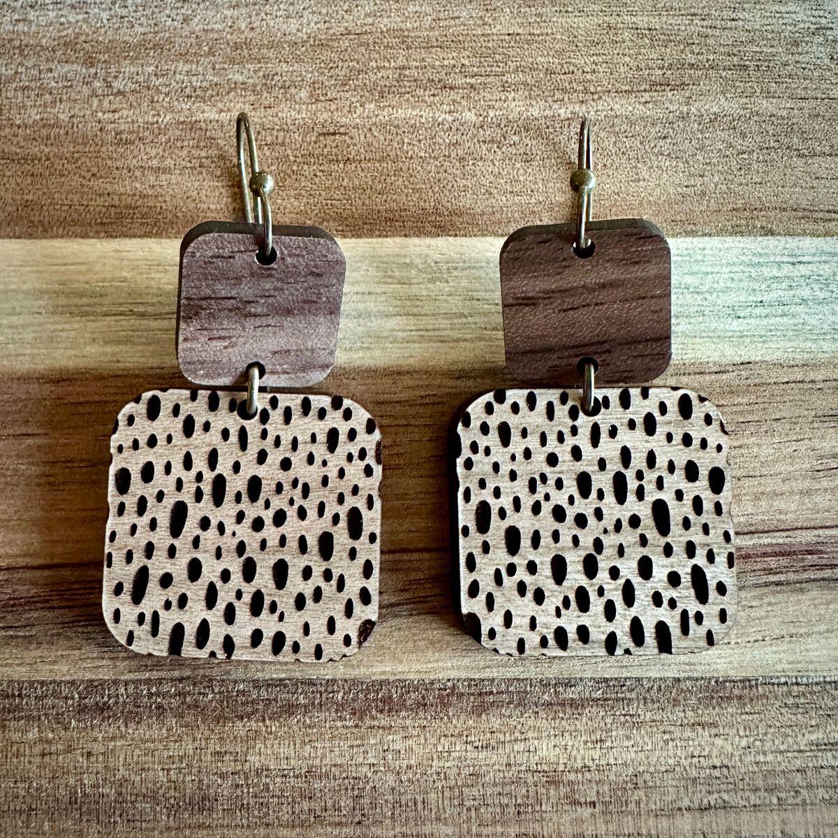Wood Earrings Geometric Earrings view 2