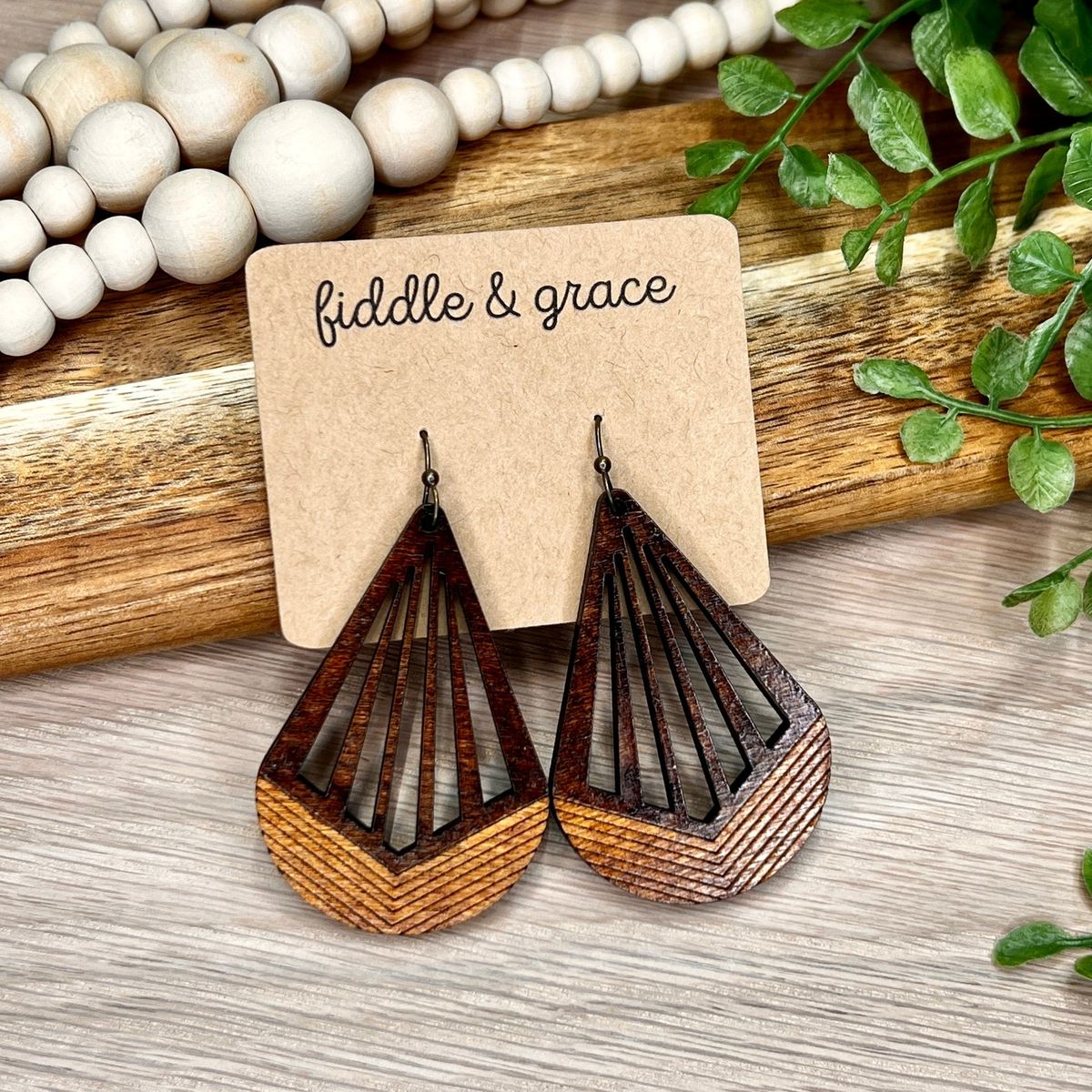 Wood Teardrop Geometric Dangle Earrings