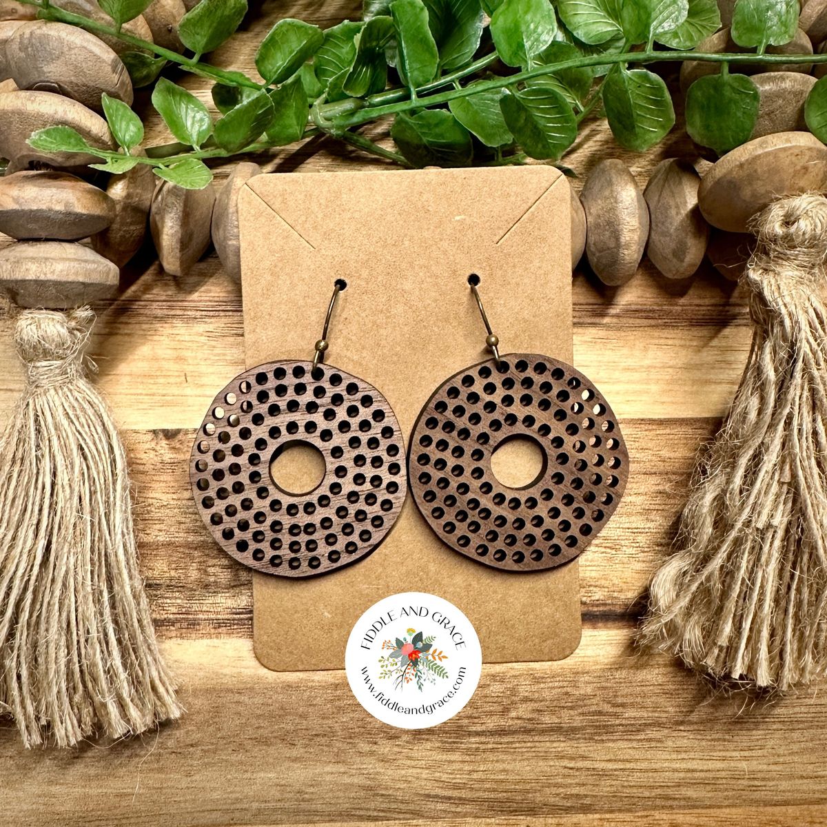 Perforated Circle Geometric Wood Earrings