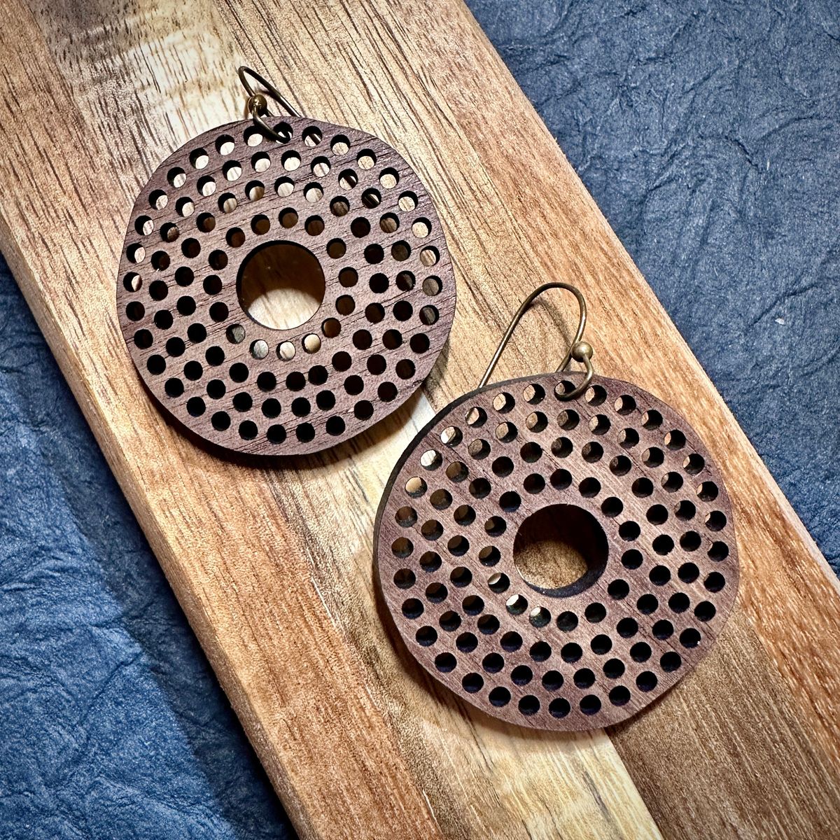 Perforated Circle Geometric Wood Earrings view 2