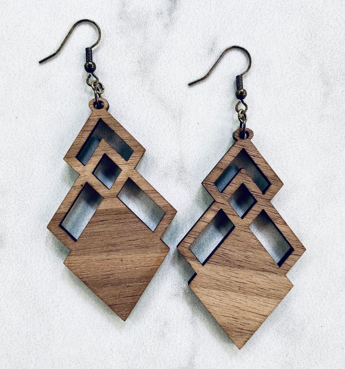 Chevron Stripe Wood Jewelry Earrings view 2