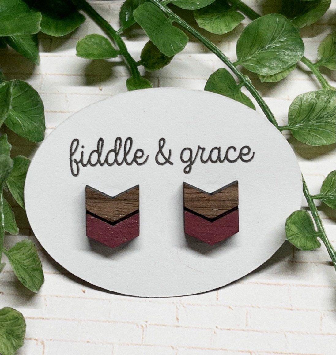 Chevron Stud Geometric Wood Earrings