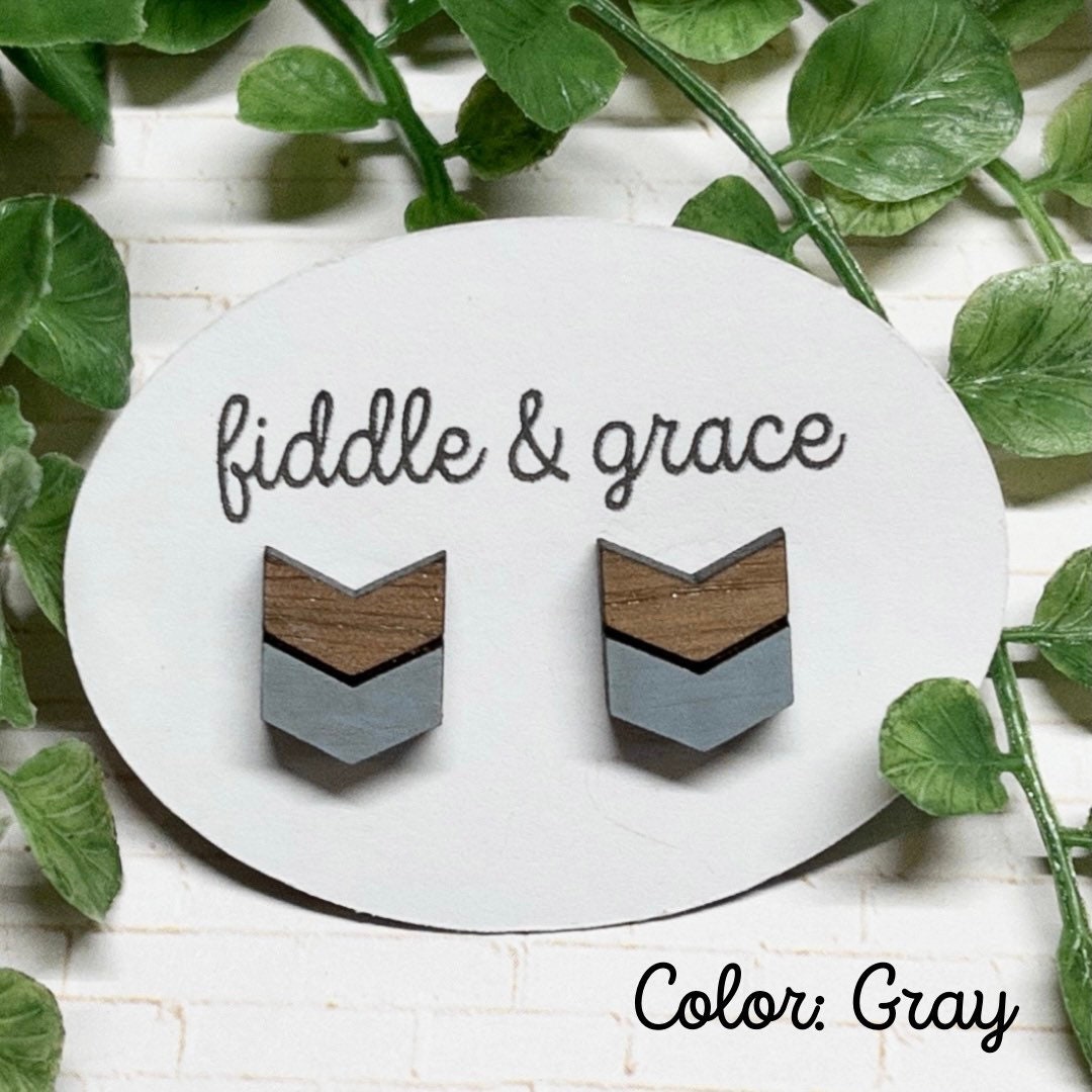 Chevron Stud Geometric Wood Earrings view 2