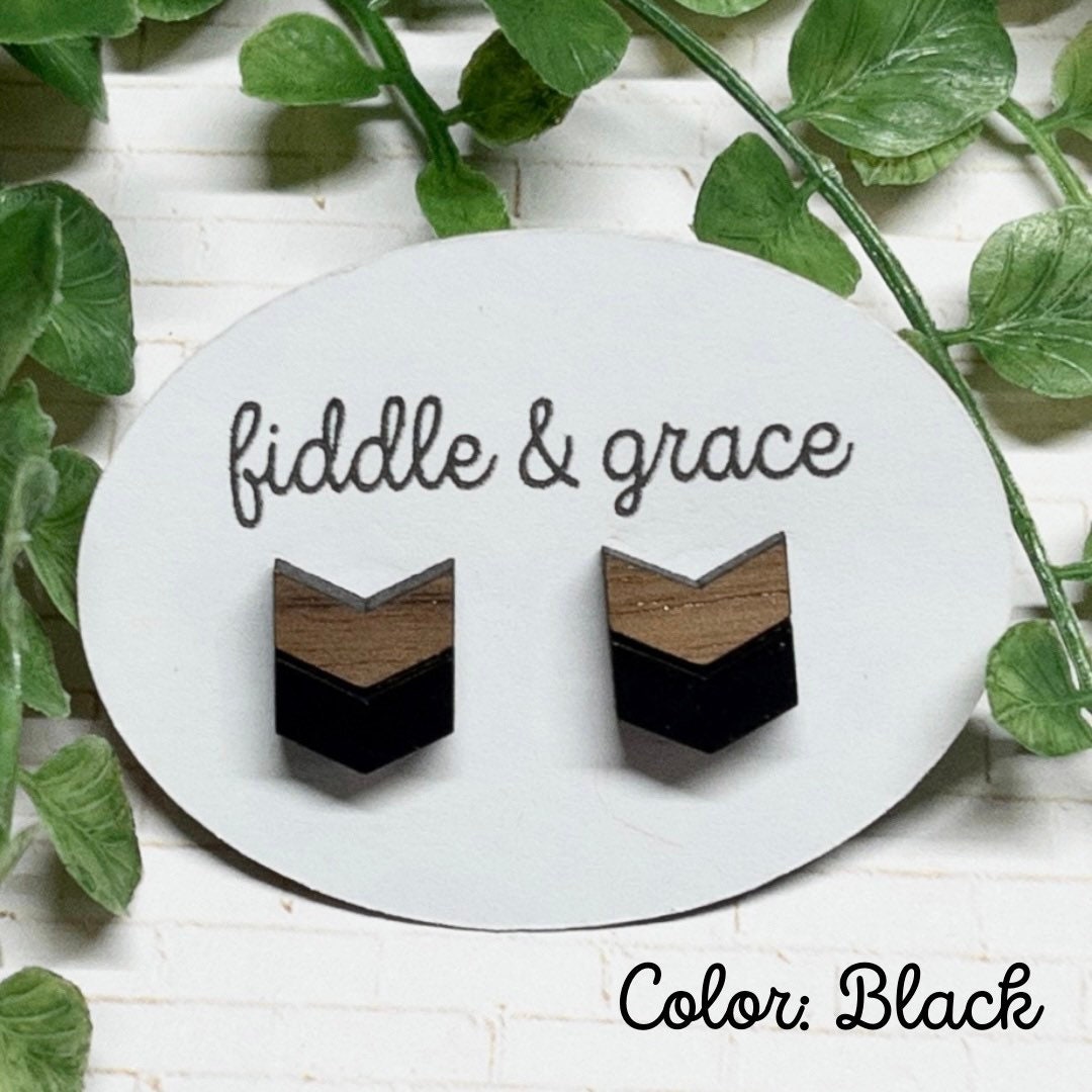 Chevron Stud Geometric Wood Earrings view 3