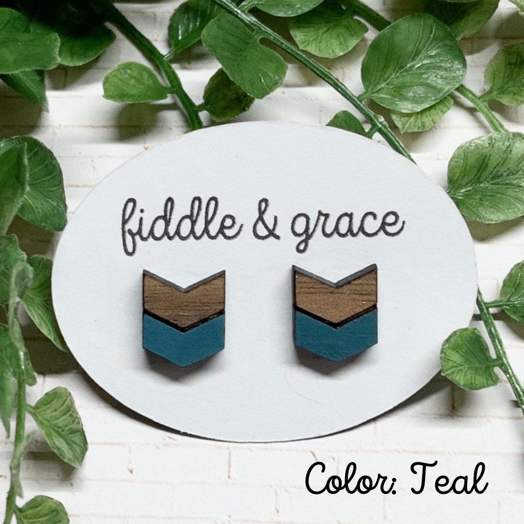 Chevron Stud Geometric Wood Earrings view 4