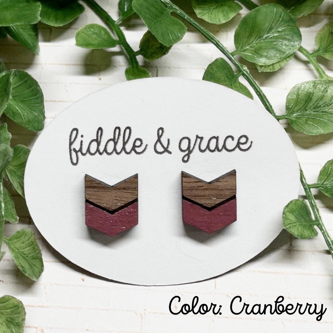 Chevron Stud Geometric Wood Earrings view 5