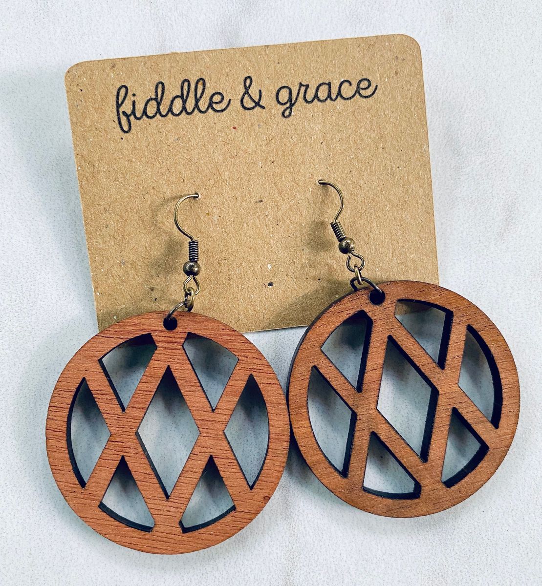 Crosshatch Circle Geometric Wood Earrings