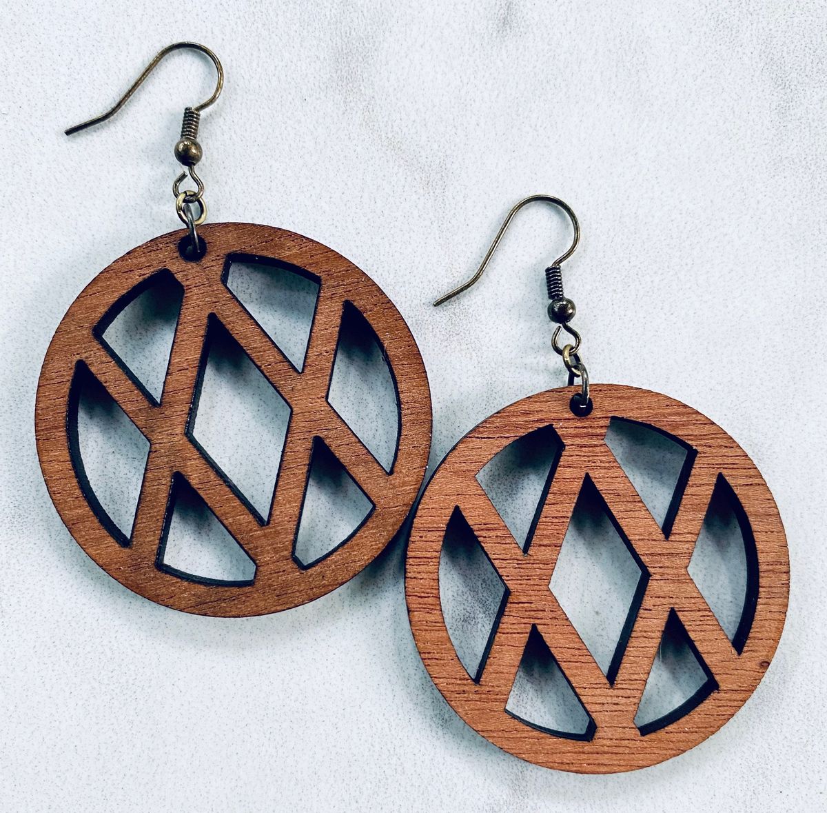 Crosshatch Circle Geometric Wood Earrings view 2