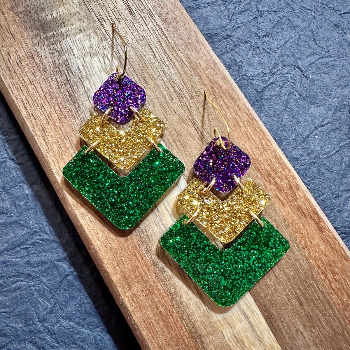 Colorful Acrylic Mardi Gras Earrings view 2