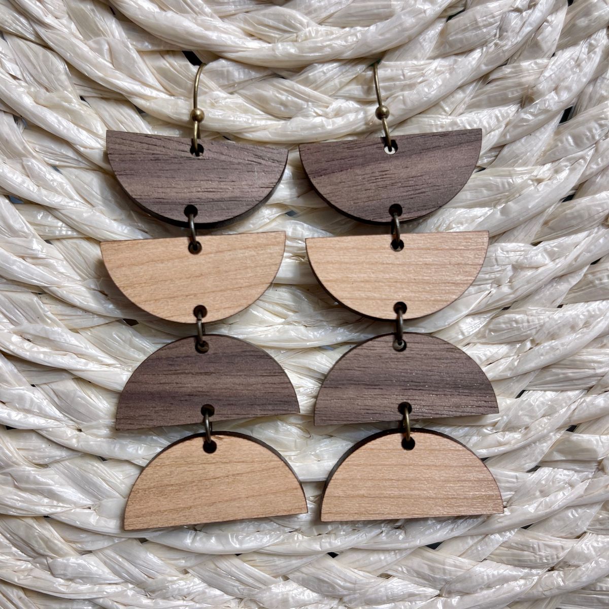 Mixed Wood Tone Half-Moon Geometric Earrings view 2