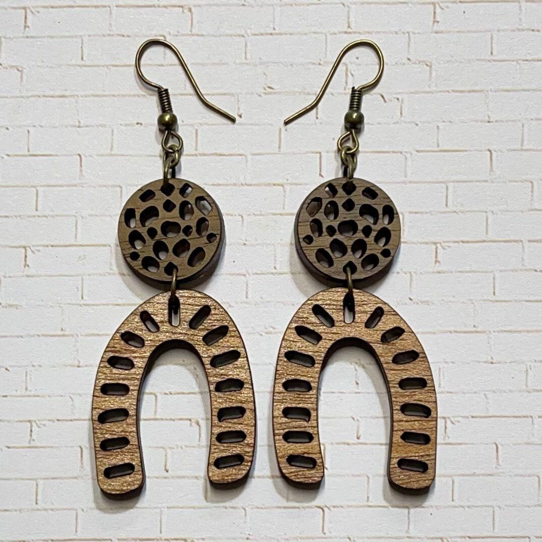 Rainbow Hinge Wood Dangle Earrings view 2