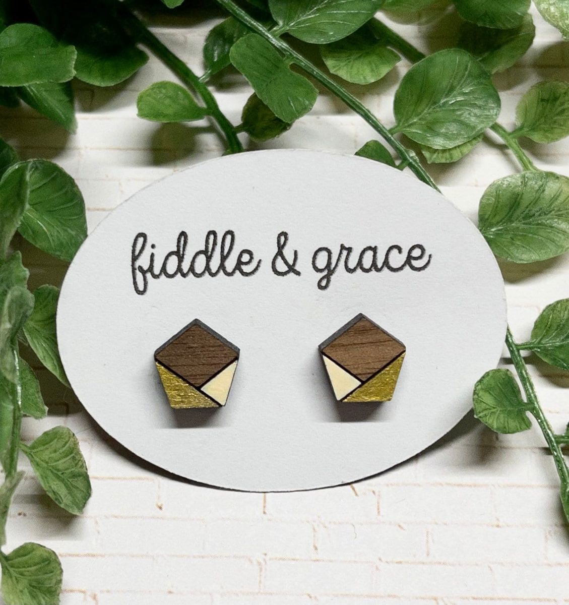 Gold Taupe Faceted Geometric Earrings