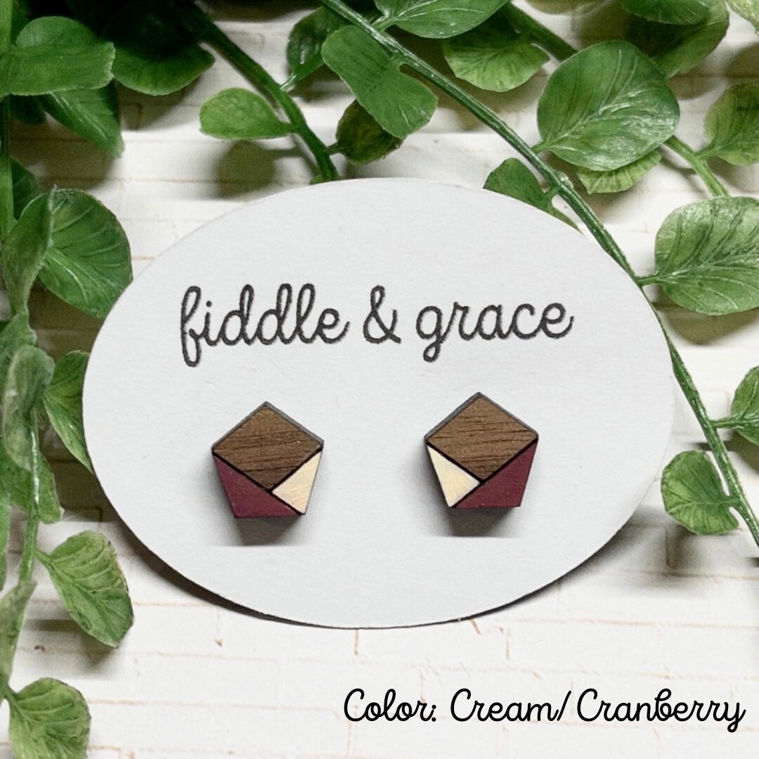 Gold Taupe Faceted Geometric Earrings view 2