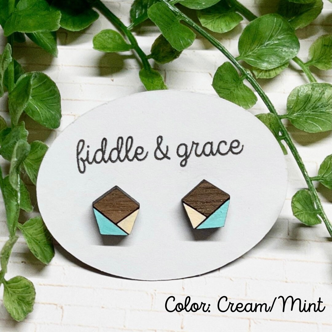 Gold Taupe Faceted Geometric Earrings view 3