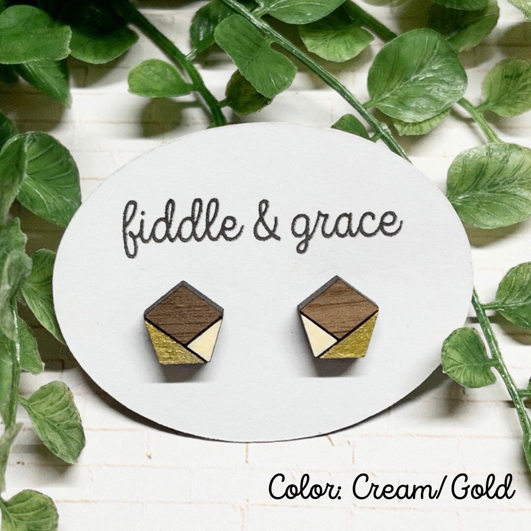 Gold Taupe Faceted Geometric Earrings view 4