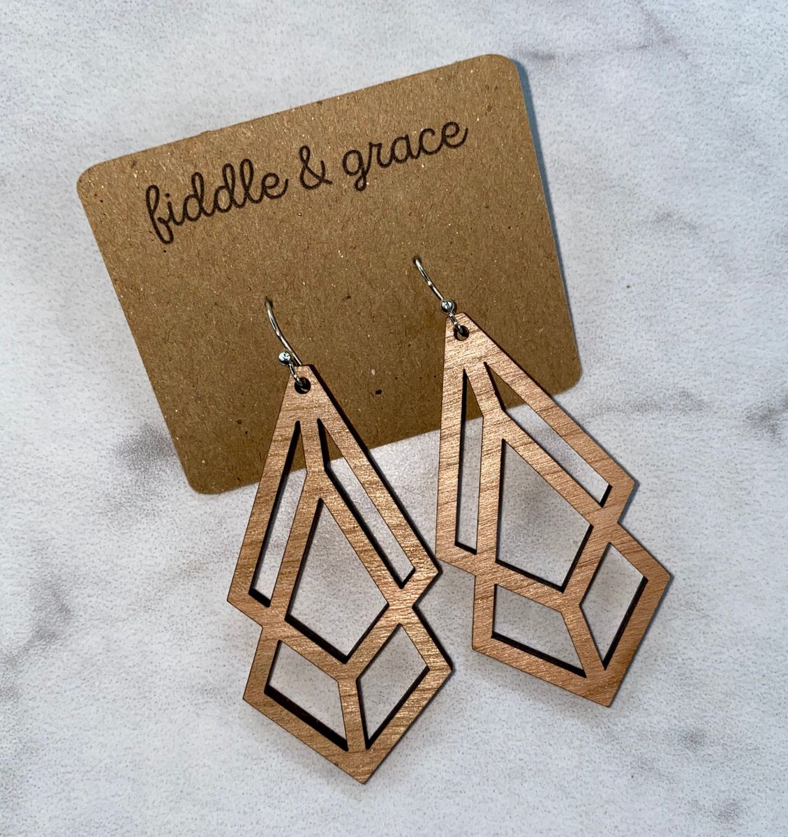Nested Wood Diamond Geometric Earrings