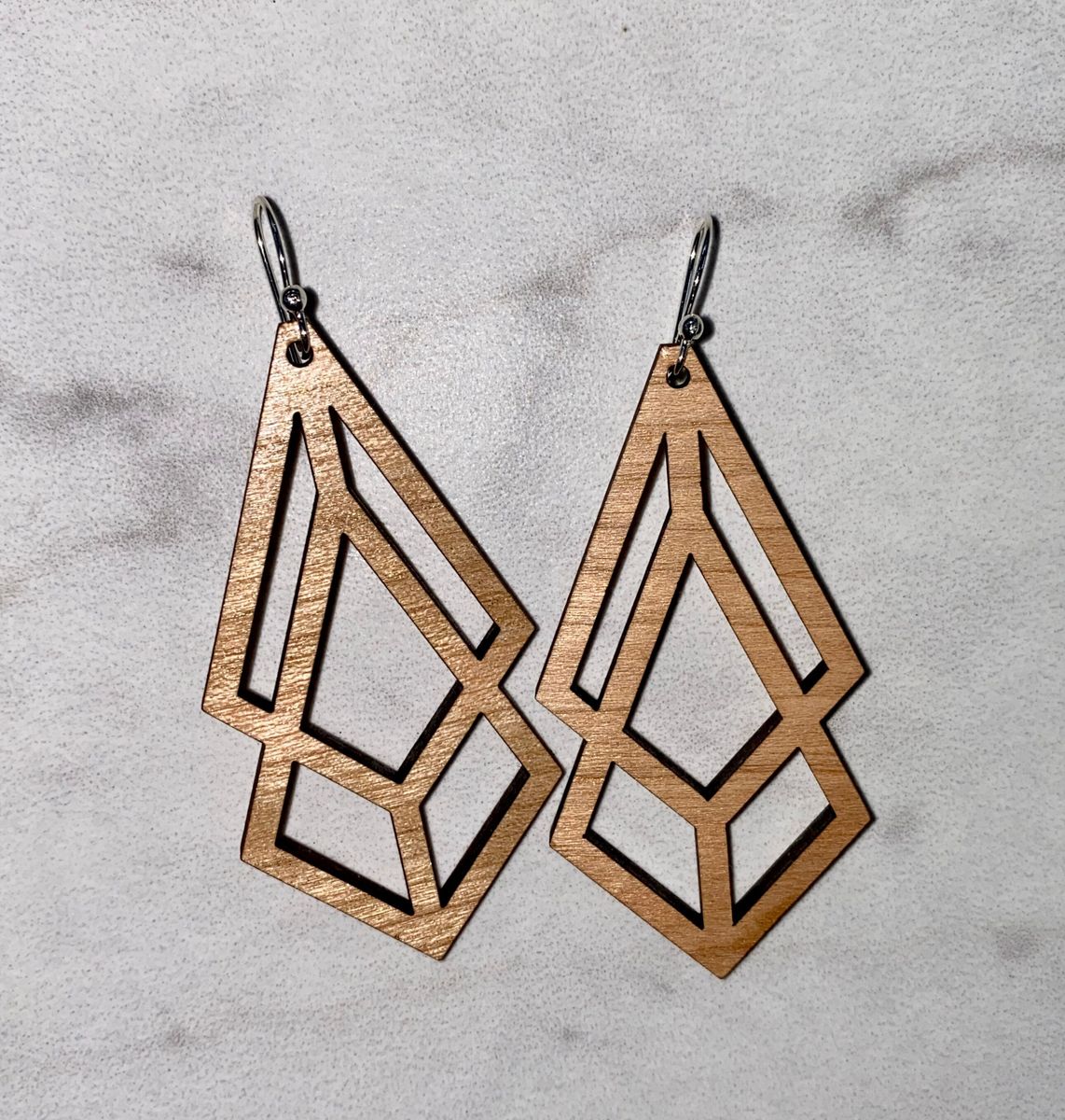 Nested Wood Diamond Geometric Earrings view 2
