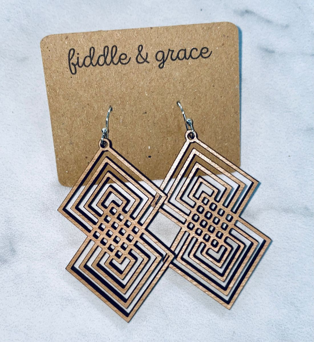 Walnut Square Nested Geometric Earrings