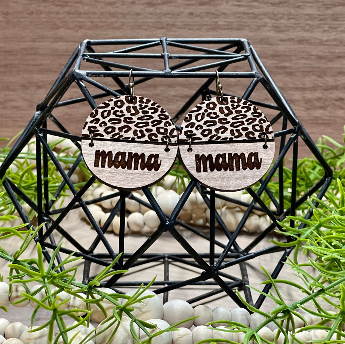 Leopard Mama Wood Hinge Earrings view 2