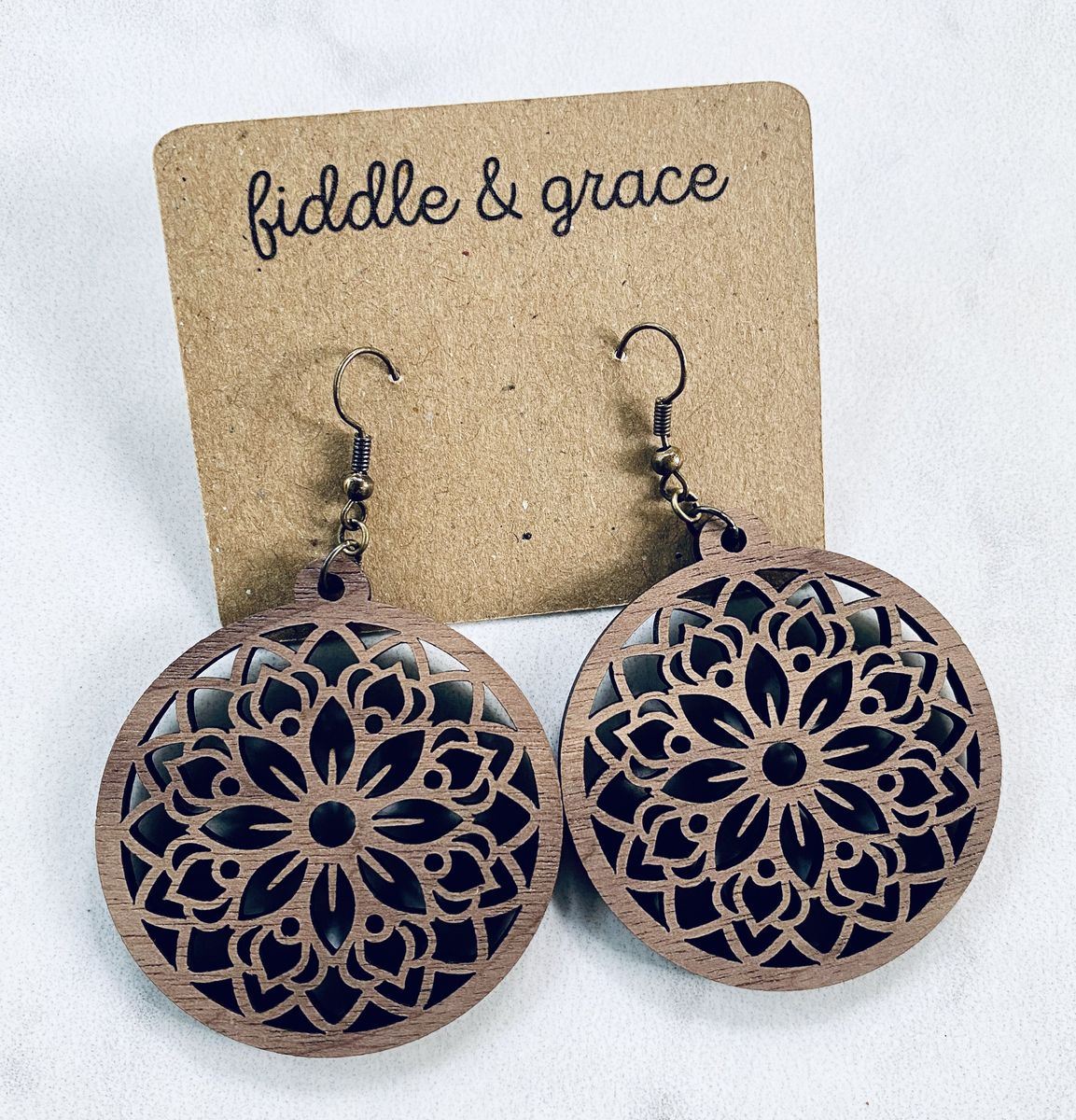 Rose Gold Filigree Mandala Circle Earrings