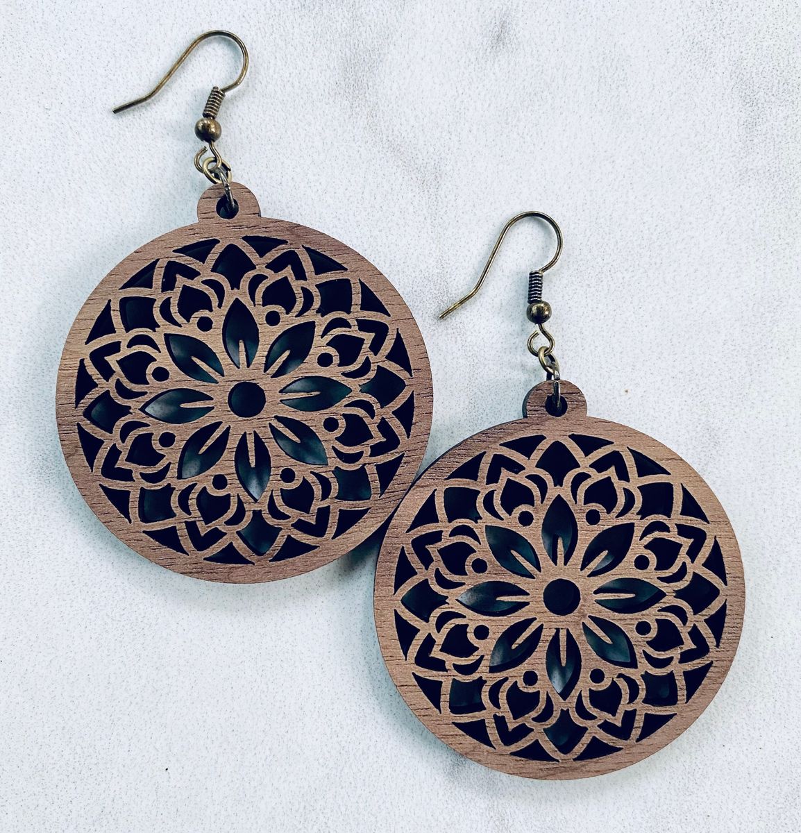 Rose Gold Filigree Mandala Circle Earrings view 2