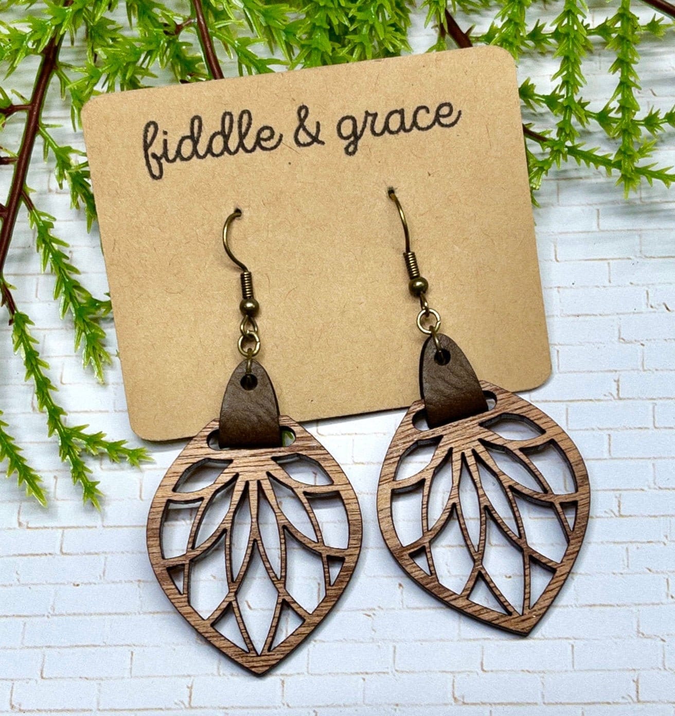 Wood and Leather Earrings