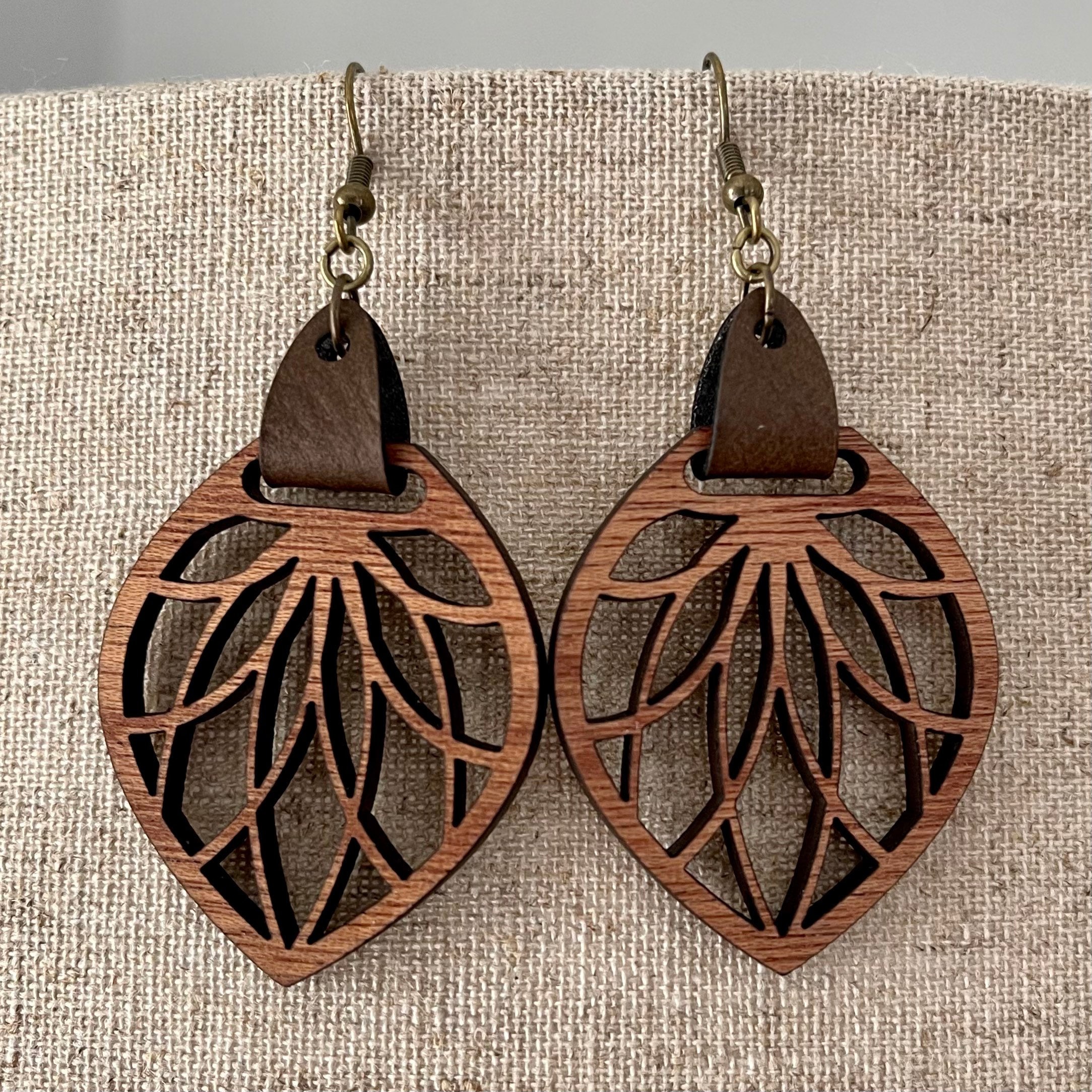 Wood and Leather Earrings view 2