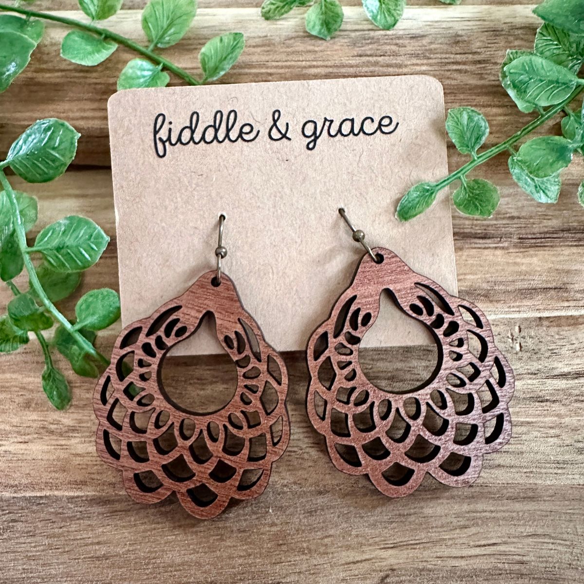 Teardrop Mandala Wood Jewelry